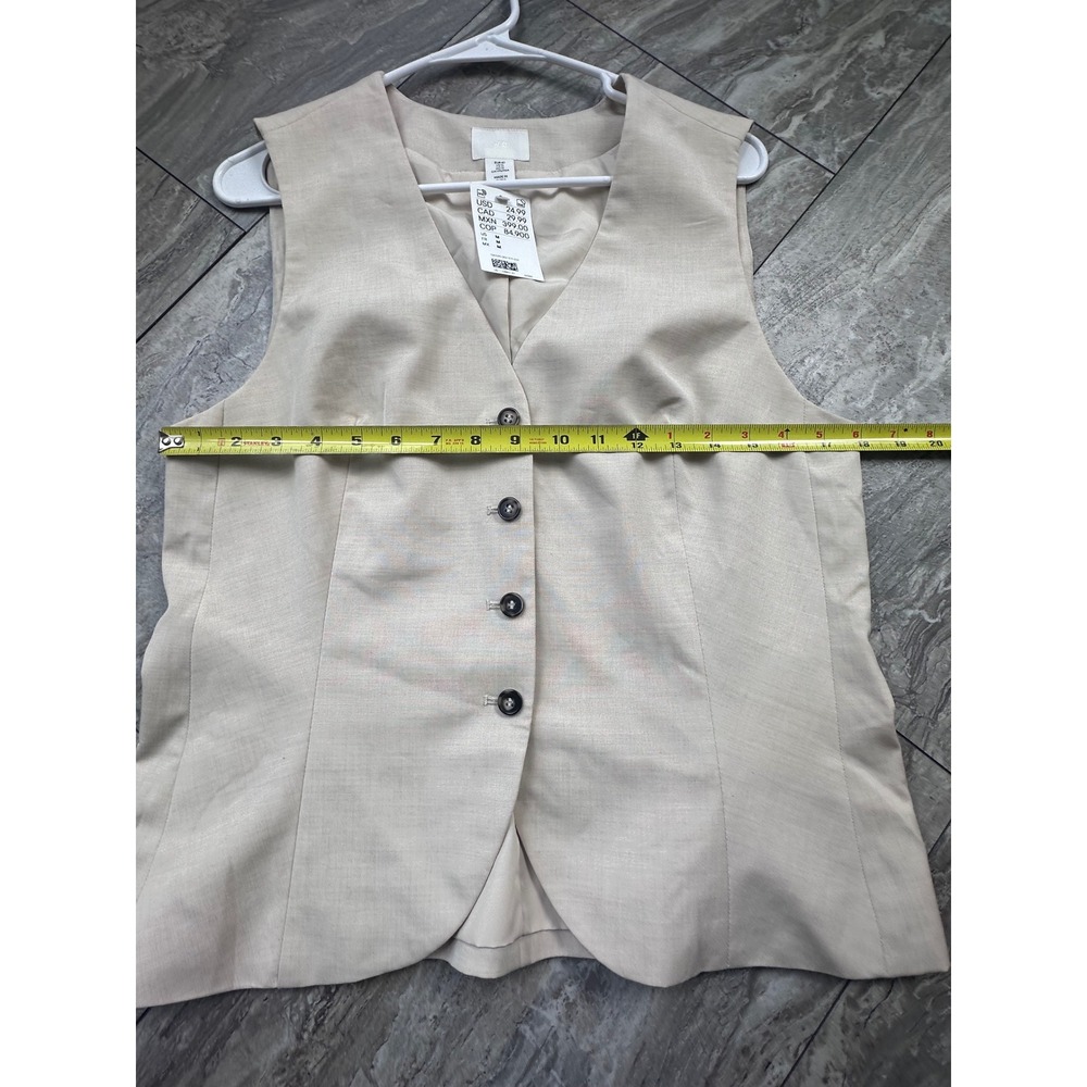 H&M Beige Tailored Button Front Vest Women's Medium NWT Sleeveless - Picture 2 of 6